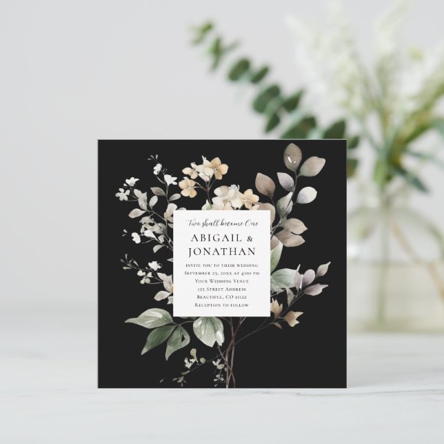 Eleganter Fall Floral bei Christlicher Schwarzer H Einladung (Stehend Vorderseite)