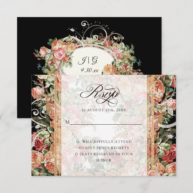 Eleganter Fall Floral Burgundy Blush Floral Gold I Einladung (Vorne/Hinten)