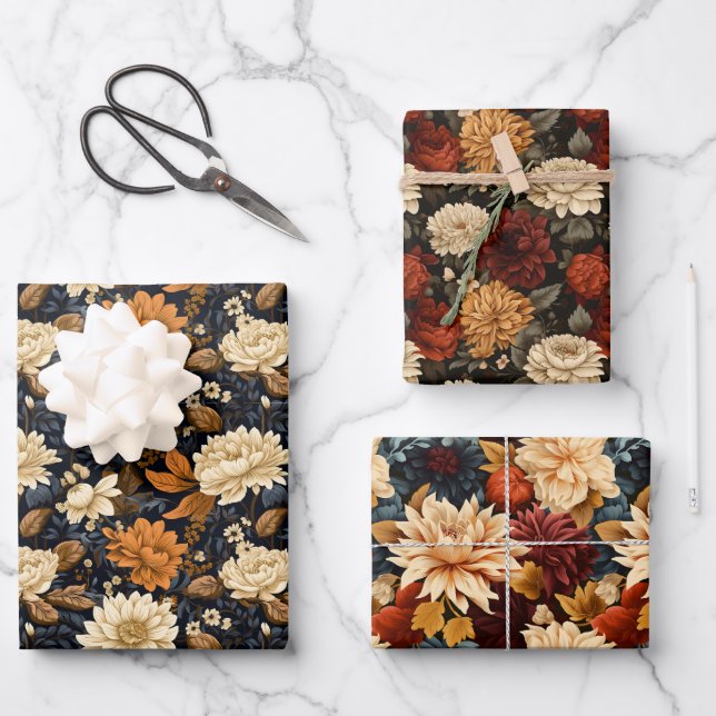Eleganter Fall Floral Geschenkwrap - Herbstblut Geschenkpapier Set (Vorderseite)