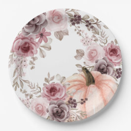 Eleganter Fall Floral Pumpkin Neutrals Wasserfarbe Pappteller