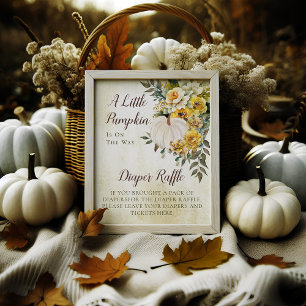 Eleganter Fall Gold Floral   Pumpkin Diaper Raffle Poster