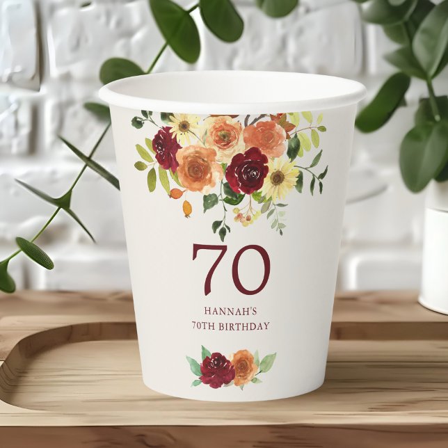 Eleganter Fall | Herbst Floral 70. Geburtstag Pappbecher (Von Creator hochgeladen)