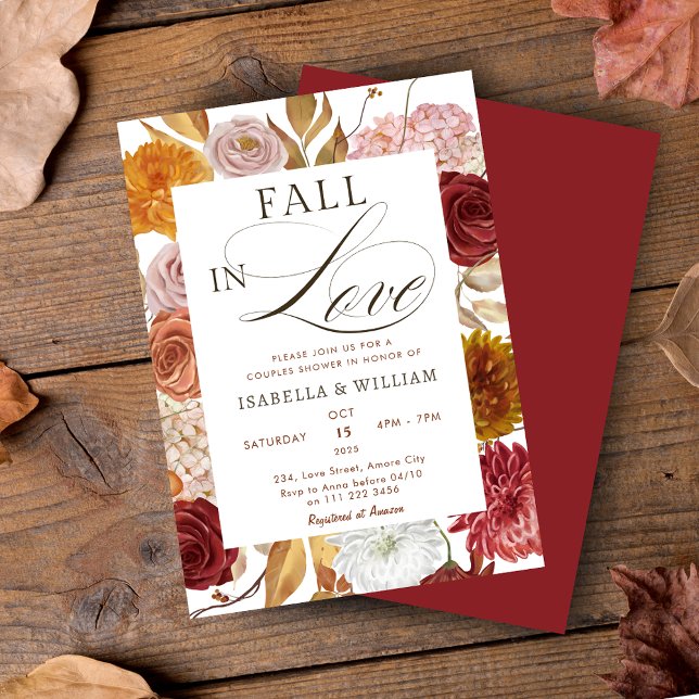 Eleganter Fall in Liebe Blumenpaare Polterabend Einladung (Elegant Fall in Love Couples Wedding Shower Invitation)