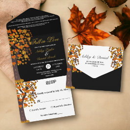Eleganter Fall in Liebe Treppenstich Schwarze Hoch All In One Einladung