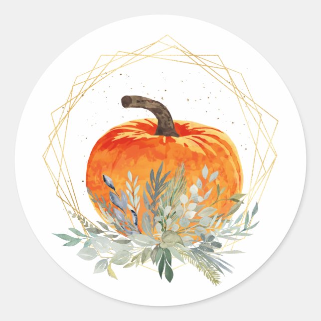 Eleganter Fall Pumpkin in Gold Frame Runder Aufkleber (Vorderseite)