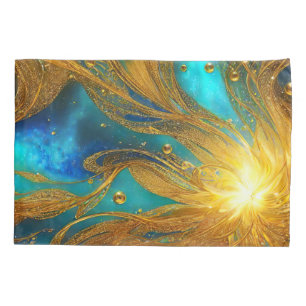 Eleganter Fall von Blue and Gold Burst Pillow Kissenbezug