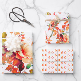 Eleganter Fall Wasserfarbe Blüte 60. Geburtstag Geschenkpapier Set