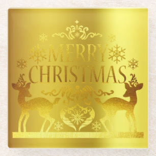 Eleganter falscher goldener Frohe Weihnachten Glas Glasuntersetzer