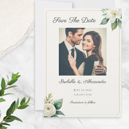Eleganter falscher Goldrahmen Weiße Blumen Benutze Save The Date