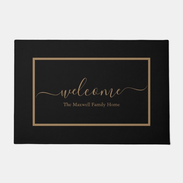 Eleganter Familienname mit schwarzen und goldenen  Fußmatte (Vorderseite)