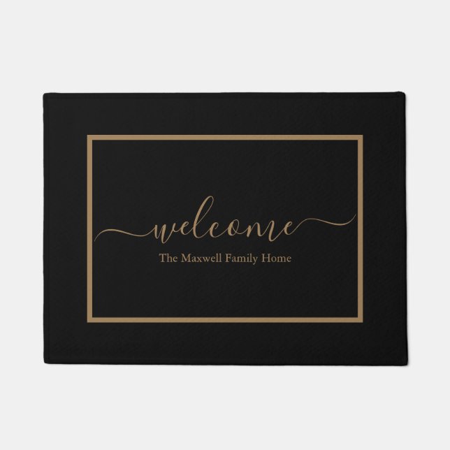 Eleganter Familienname mit schwarzen und goldenen  Fußmatte (Vorderseite)