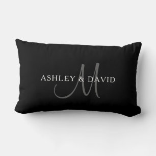 Eleganter Familienname Monogramm   Schwarz, Grau & Lendenkissen