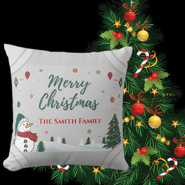 Eleganter Familienname & Snowman Weihnachten Kissen (Von Creator hochgeladen)