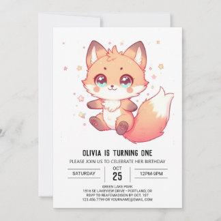 Eleganter Fantasy Fox 1. Geburtstag Einladung