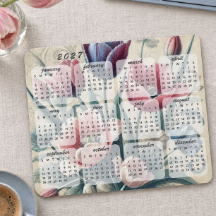 Eleganter farbenfroher Blumenkalender 2027 Mousepad