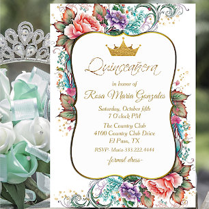 Eleganter farbenfroher Blumenstrauß Quinceñera Geb Einladung