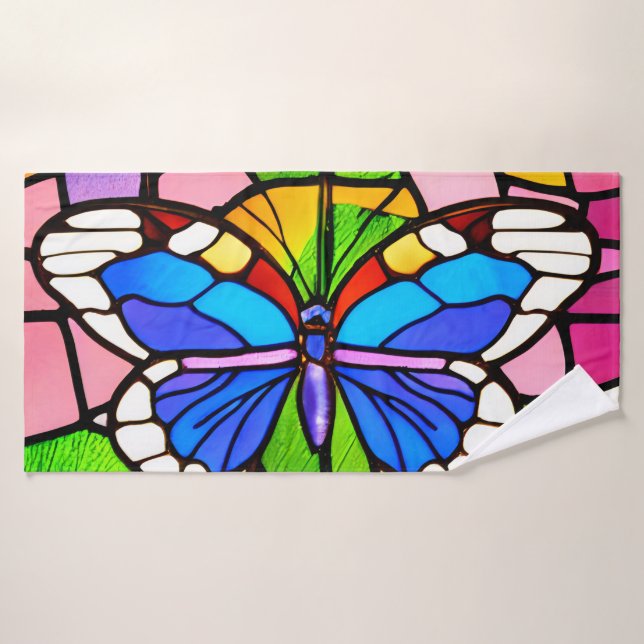 Eleganter farbenfroher Glasmosaikschmetterling Badhandtuch Set (Badehandtuch)