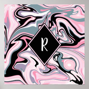 Eleganter, farbenfroher Marmor rosa lila schwarz Poster
