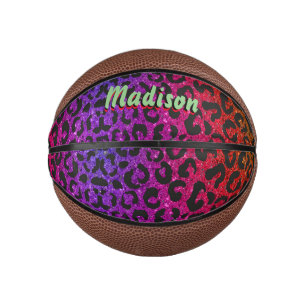 Eleganter farbiger Glitzer-Tierdruck 3D Monogramm Mini Basketball