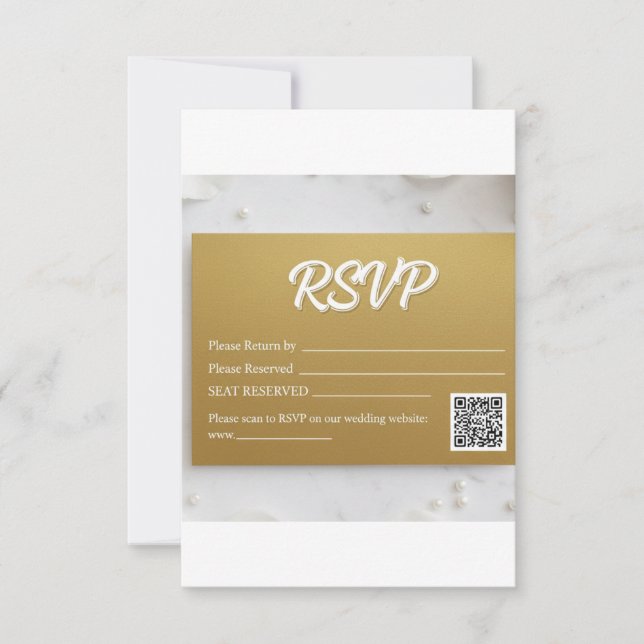 Eleganter Faux-Goldfolien-Script-QR-Code-Hochzeits RSVP Karte (Vorderseite)