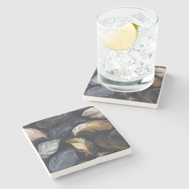 Eleganter Feather Bohemisch Stone Untersetzer (Seitenansicht)