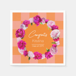 Eleganter, feiner Blumenorange und rosa Karo Absch Serviette