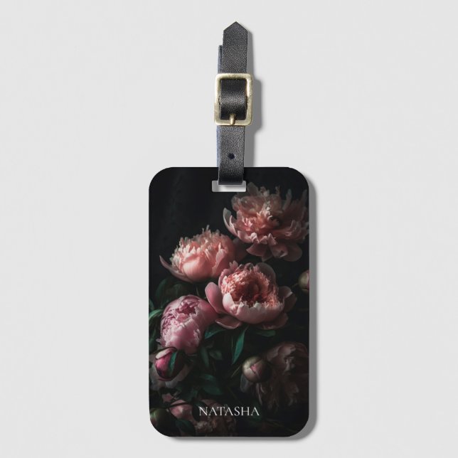 Eleganter Feminine Pink Pink Peonies Individuelle  Gepäckanhänger (Vorderseite Vertikal)