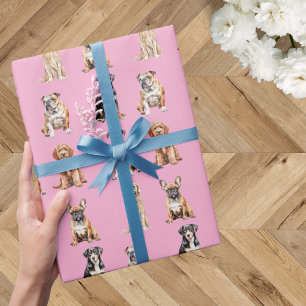 Eleganter Festlicher Hellrosa Hundewelpen-Geburtst Geschenkpapier