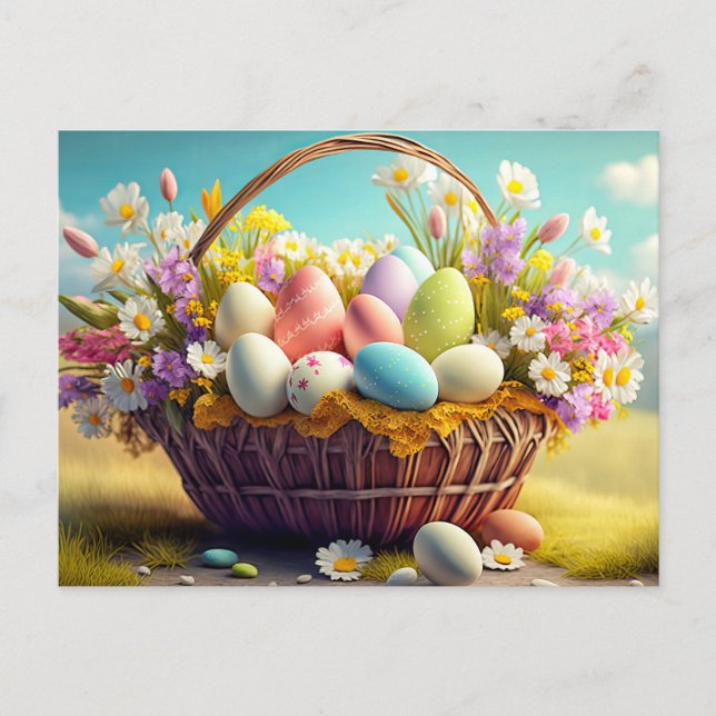 Eleganter festlicher Korb von Ostereiern Postkarte (Vorderseite)