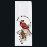 Eleganter festlicher Schöner Weihnachtsfest Kardin Geschenktüte Für Weinflaschen<br><div class="desc">Ein ausgeklügeltes Design aus einem schlichten roten Kardinal auf einem Kiefernkegel mit Fröhlicher Weihnachten auf der einen und Happy New Year auf der anderen Seite. Traditionell und schön!</div>