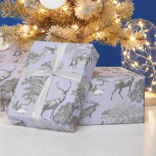 Eleganter festlicher Toile Fox Deer Gray Blue Geschenkpapier
