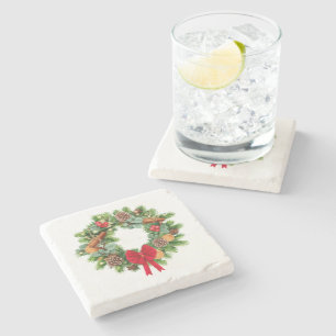 Eleganter festlicher Weihnachtskranz mit roter Sch Steinuntersetzer