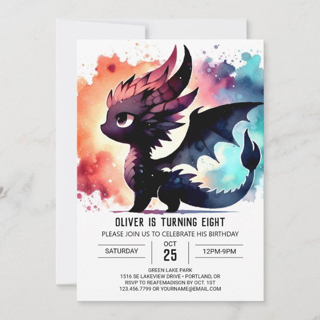 Eleganter Feueratemdrache Geburtstag Einladung (Vorderseite)