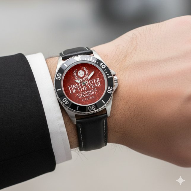 Eleganter Feuerwehrmann des Jahres Roter Marmor Armbanduhr (Elegant Firefighter of the Year Red Marble Wristwatch Cover Photo)