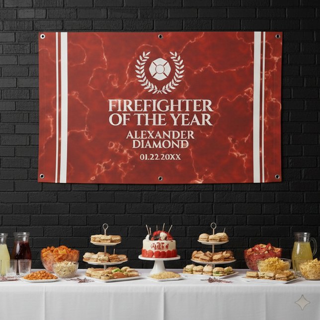 Eleganter Feuerwehrmann des Jahres Roter Marmor Banner (Elegant Firefighter of the Year Red Marble Banner Cover Photo)