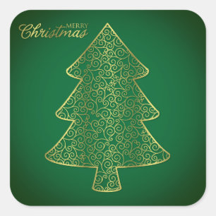 Eleganter filigraner Weihnachtsbaum Quadratischer Aufkleber