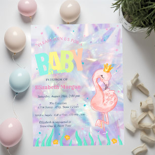 Eleganter Flamingo Holografischer Babyshower Einladung