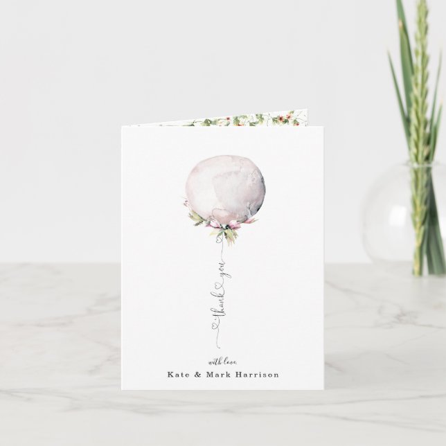 Eleganter Floral Balloon Vielen Dank Dankeskarte (Vorderseite)