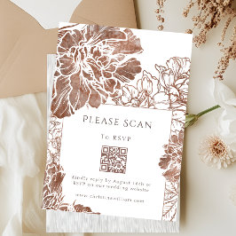 Eleganter Floral Brown Wedding QR-Code RSVP Karte