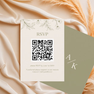Eleganter floral Moss Green Wedding QR-Code RSVP Karte