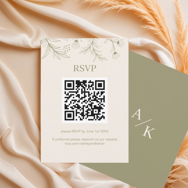 Eleganter floral Moss Green Wedding QR-Code RSVP Karte (Von Creator hochgeladen)