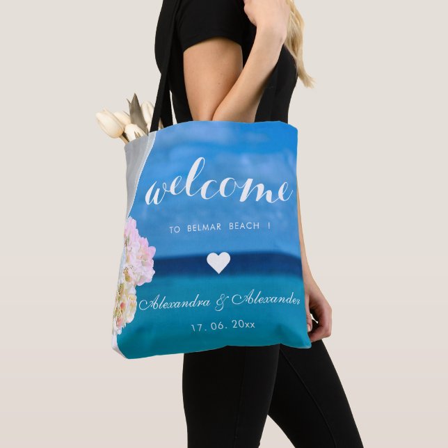 Eleganter Floral Ocean Beach Hochzeit Willkommensg Tasche (Von Nahem)