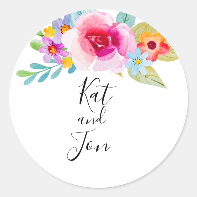 Eleganter Floral Wedding Classic Round Sticker (Vorderseite)