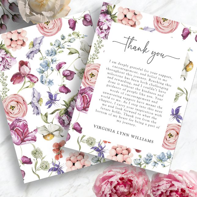 Eleganter floraler Abschluss Dankeschön-Karte Dankeskarte (Elegant Floral Watercolor Graduation Thank You Card by Painted Paperie
)