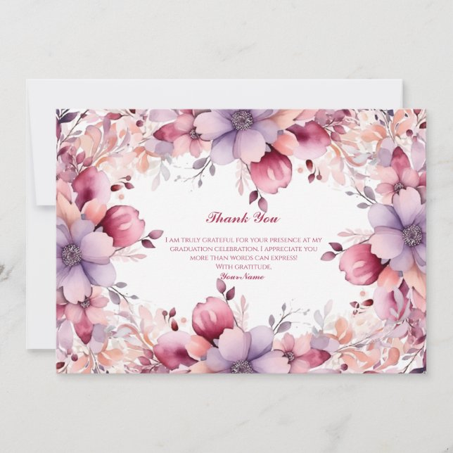 Eleganter floraler Abschluss Dankeschön-Karte Einladung (Vorderseite)