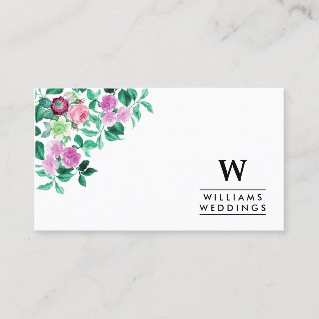 Eleganter floraler Blume Hochzeitsplaner Visitenkarte (Vorderseite)
