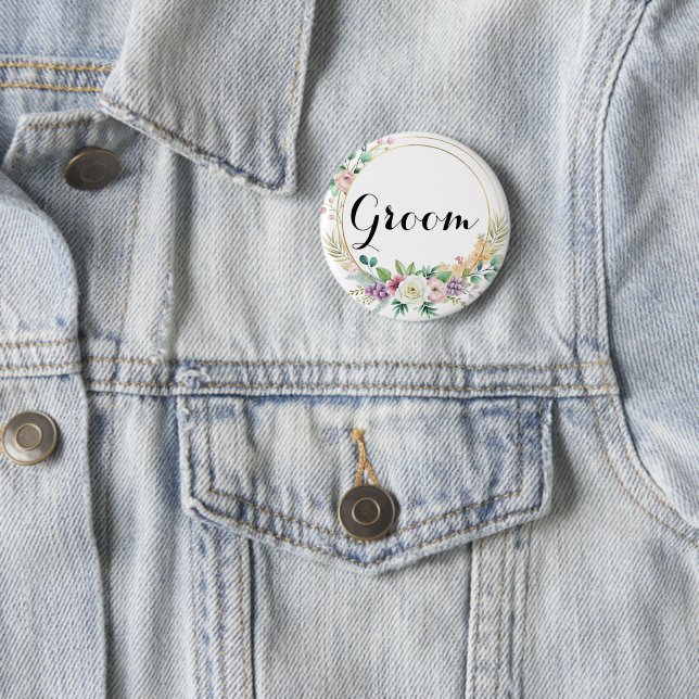 Eleganter floraler Bräutigam-Anstecker – Benutzerd Button (Beispiel)