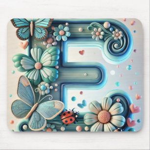 Eleganter floraler Buchstabe E mit Schmetterlingen Mousepad