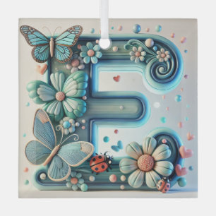 Eleganter floraler Buchstabe E mit Schmetterlingen Ornament Aus Glas