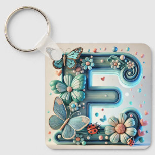 Eleganter floraler Buchstabe E mit Schmetterlingen Schlüsselanhänger